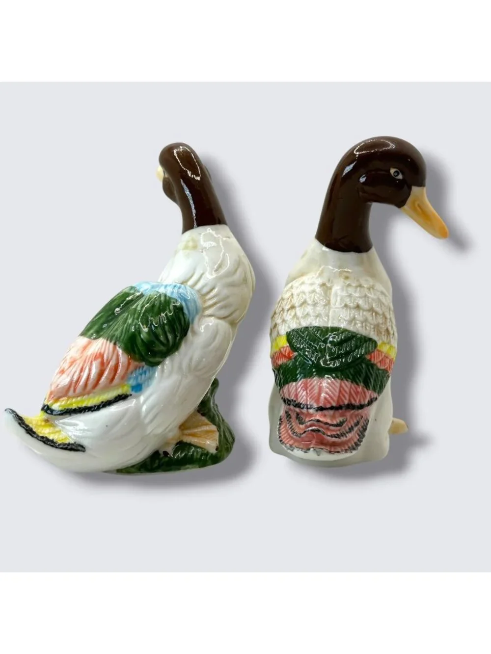 Vintage Ceramic Mallard Duck Figurines Multicolor Hand-Painted Pair Ks Collectio